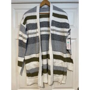 S M Soft Oversized Long‎ Open Front Cardigan NWT Sweater White Grey Pink Clover